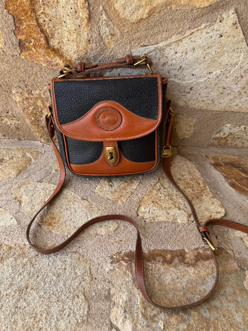 Vintage Dooney & Bourke AWL Black/Brown Crossbody Bag Adjustable Strap